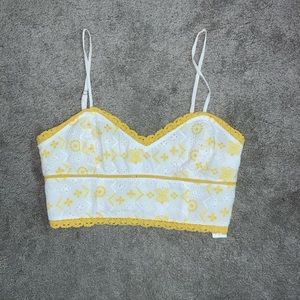 Yellow & White lace crop top